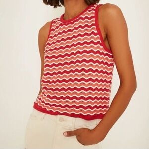 Marine Layer Tuckernuck Coral Wave Stripe Shell Top Size L Beach Crochet Knit